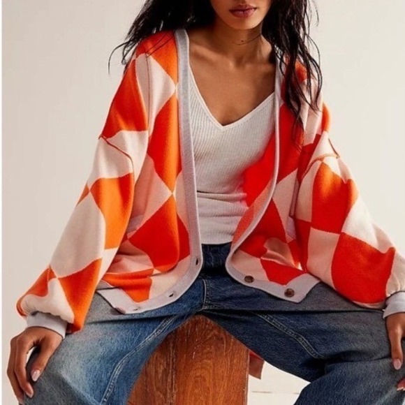 Free People Sweaters - NWT Free People Manny Cardigan in Firecracker Argyle Oversized Size Small